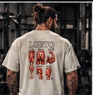 Lifter from behind wearing the LGBTQ tee