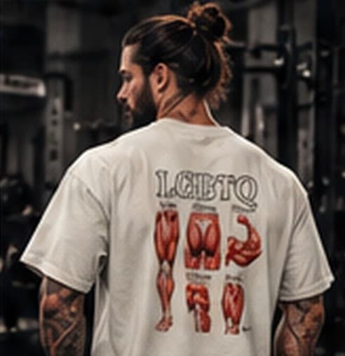 Back print of the LGBTQ tee in the gym